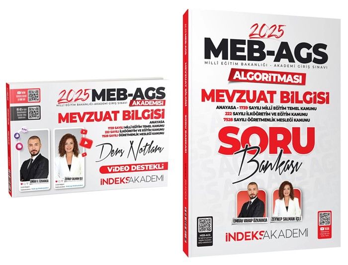 İndeks Akademi 2025 MEB-AGS Akademisi Mevzuat Bilgisi Ders Notları + Soru Bankası 2 li Set - Zeynep Salman İçli, Emrah Vahap Özkaraca İndeks Akademi Yayıncılık