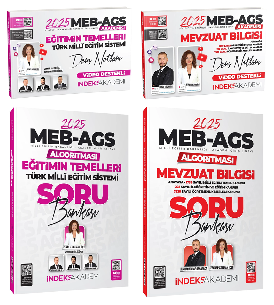 İndeks Akademi 2025 MEB-AGS Akademisi Eğitimin Temelleri + Mevzuat Bilgisi Ders Notları + Soru Bankası 4 lü Set - Zeynep Salman İçli, Emrah Vahap Özkaraca İndeks Akademi Yayıncılık